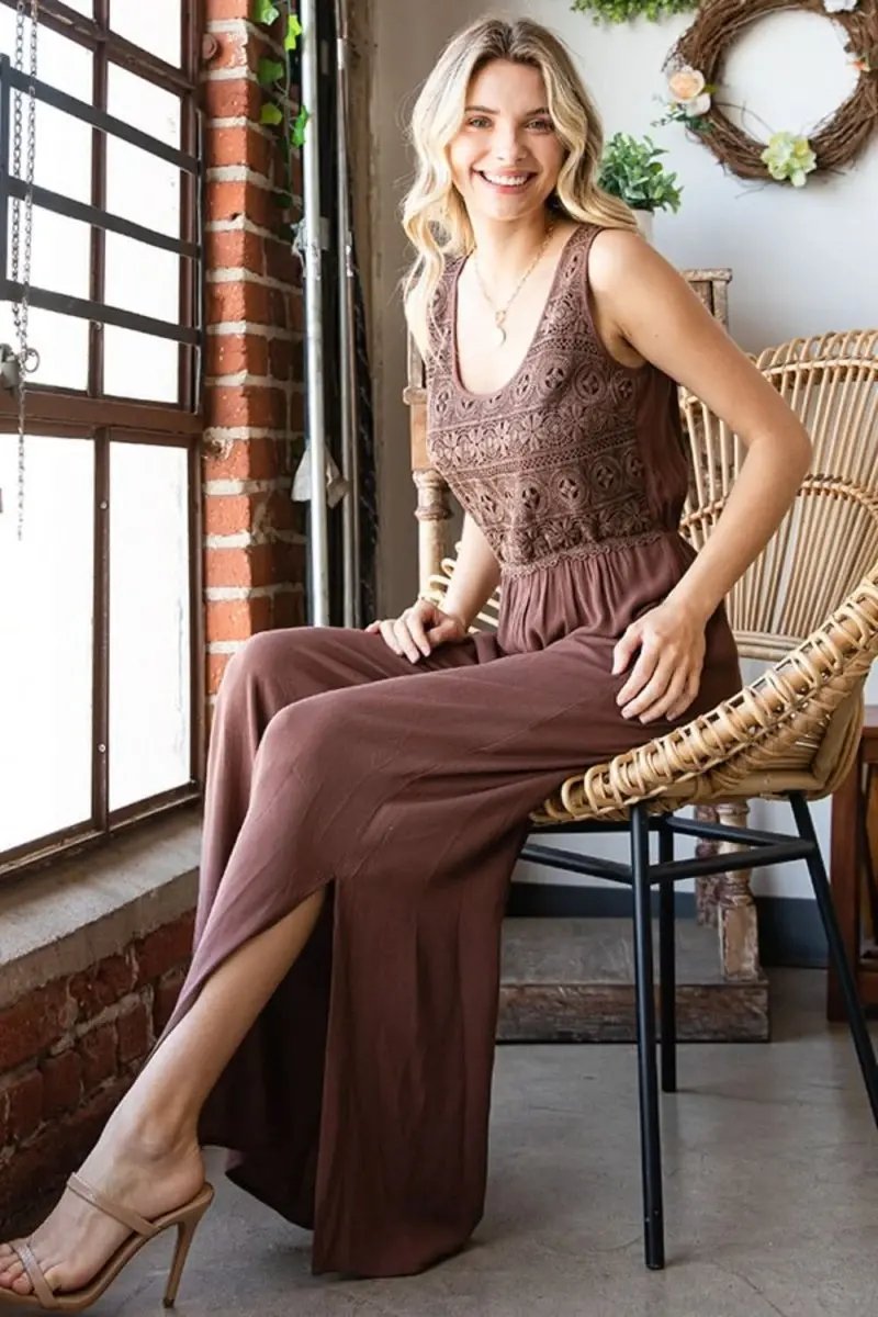 First Love Tie Back Sleeveless Slit Wide Leg Jumpsuit - Love Salve